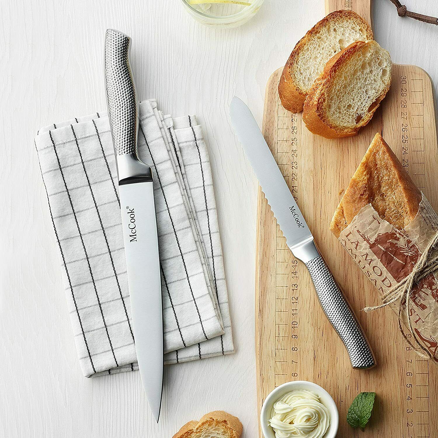 McCook 17-Piece Kitchen Knife Block Set Stainless Steel Cutlery Steak Knife Set - Fresh Stock Dated February 2026