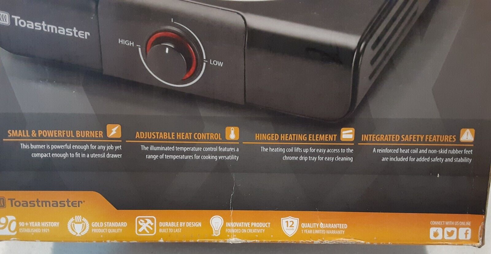 Toastmaster SINGLE BURNER adjustable low-high heating manual & box included - Fresh Stock Dated February 2026