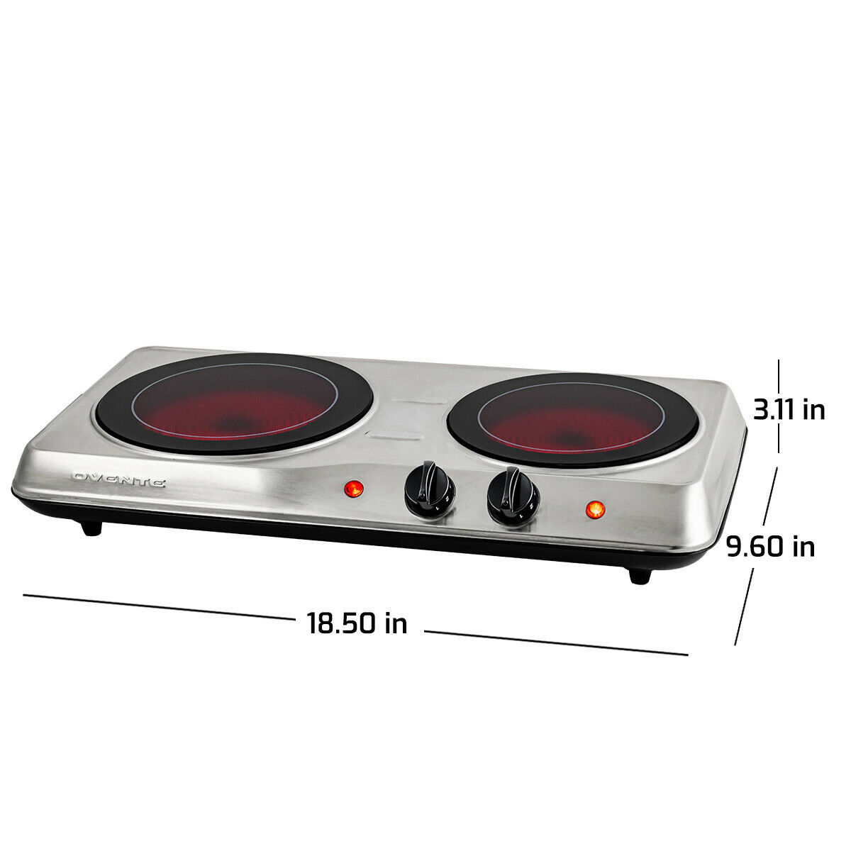 Ovente Electric Glass Infrared Burner 7 Inch Double Hot Plate Silver BGI102S - Fresh Stock Dated January 2026