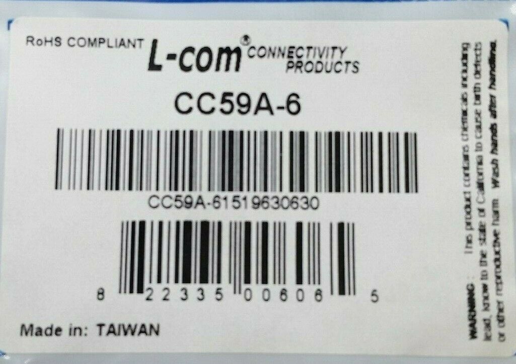 L-Com CC59A-6 - RG59A Coaxial Cable - Fresh Stock Dated December 2025