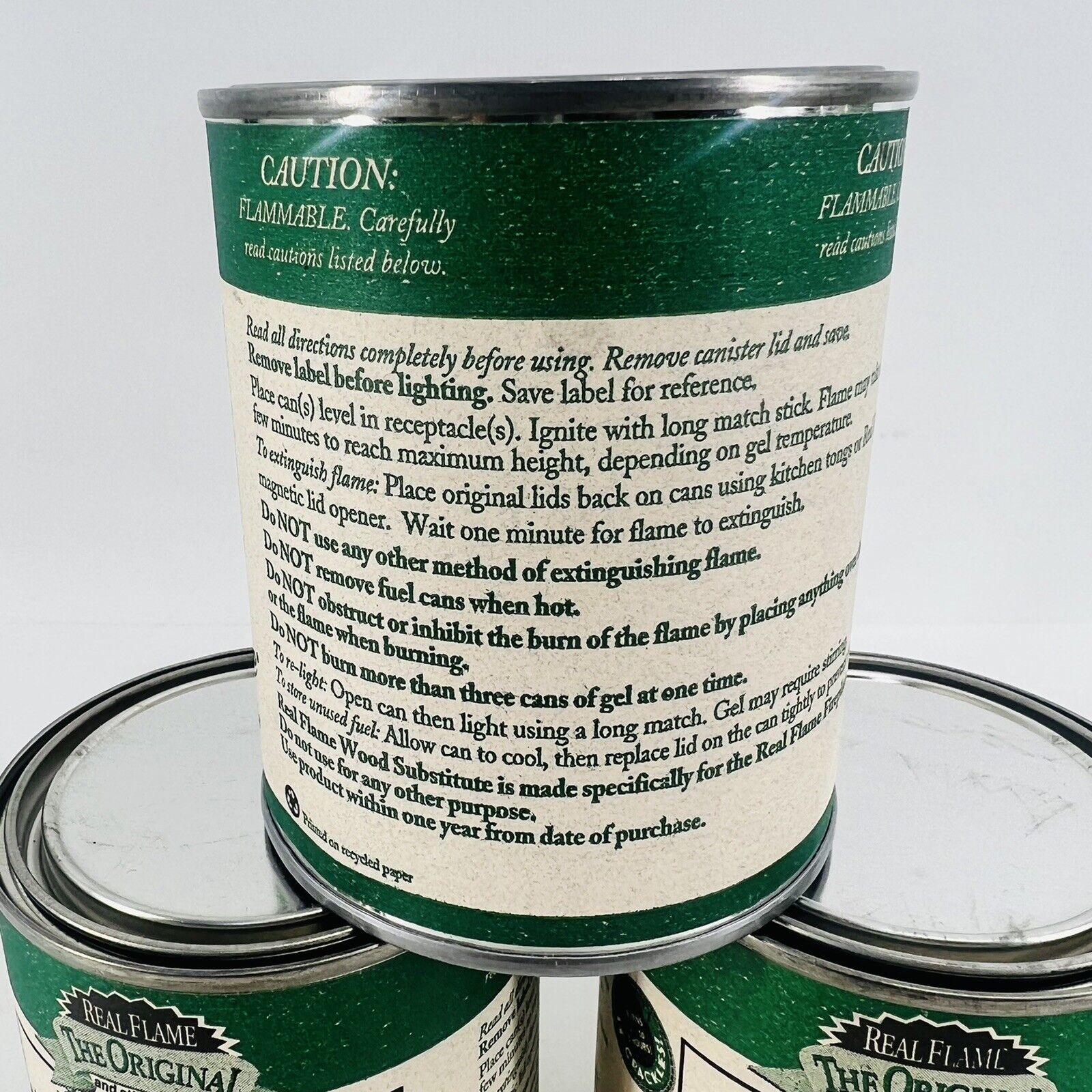 Lot Of 6 The Original Jensen Company Real Flame Gel Fireplace Fuel 13 oz Cans - Fresh Stock Dated January 2026