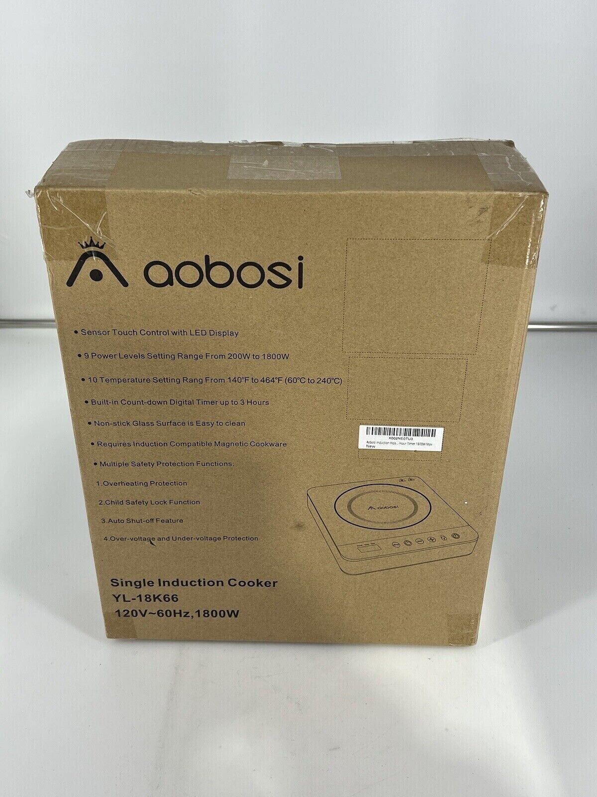 New Open Box Aobosi Single Induction Glass Surface Cooker YL-18K66 Black - Fresh Stock Dated February 2026