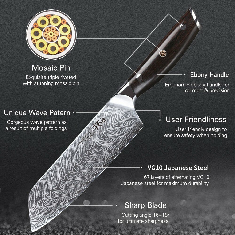 TURWHO 7in Santoku Knife 67-Layer Japanese VG10 Damascus Steel Kitchen Knife - Fresh Stock Dated February 2026