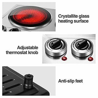 1800W Ceramic Electric Hot Plate for Cooking, Dual Infrared Double Hot Plates - Fresh Stock Dated February 2026