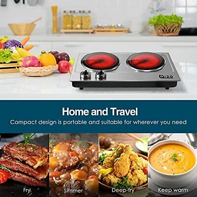 1800W Ceramic Electric Hot Plate for Cooking, Dual Infrared Double Hot Plates - Fresh Stock Dated February 2026