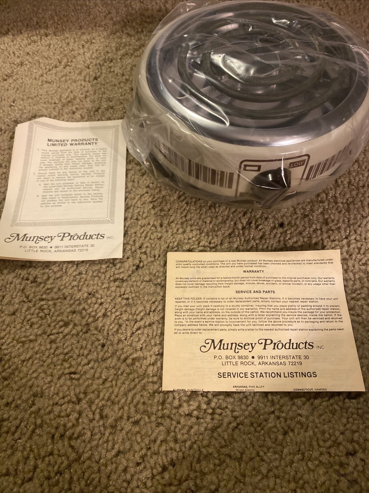 Brand New Vintage Munsey Extra Burner Hot Plate Model FB-1. 1100 Watts 120 V USA - Fresh Stock Dated February 2026