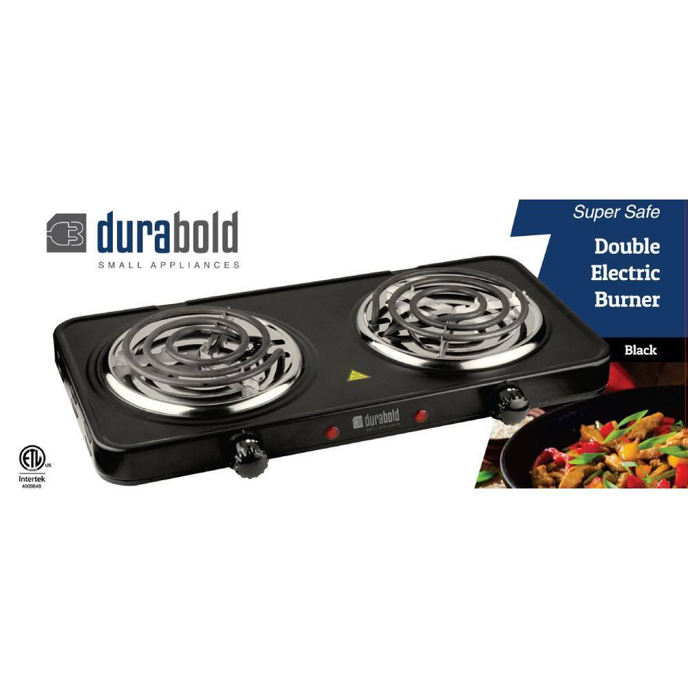 Durabold Electric Double Burner Countertop Hot Plate 1000W 700W Portable, Black - Fresh Stock Dated February 2026
