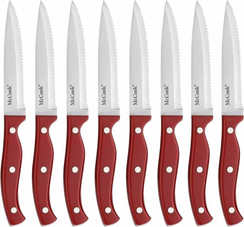 McCook Kitchen Knife Block Set Steak Knives Cutlery Set Stainless Steel Red - Fresh Stock Dated January 2026
