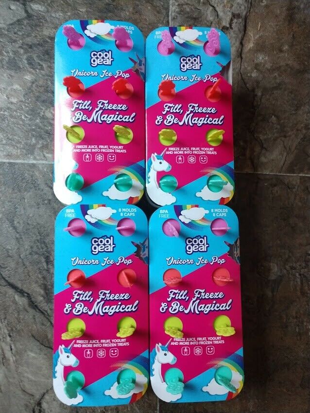 BRAND NEW SET OF 4 COOL GEAR UNICORN ICE POP POPSICLE MOLDS 8 IN EACH BPA FREE - Fresh Stock Dated February 2026
