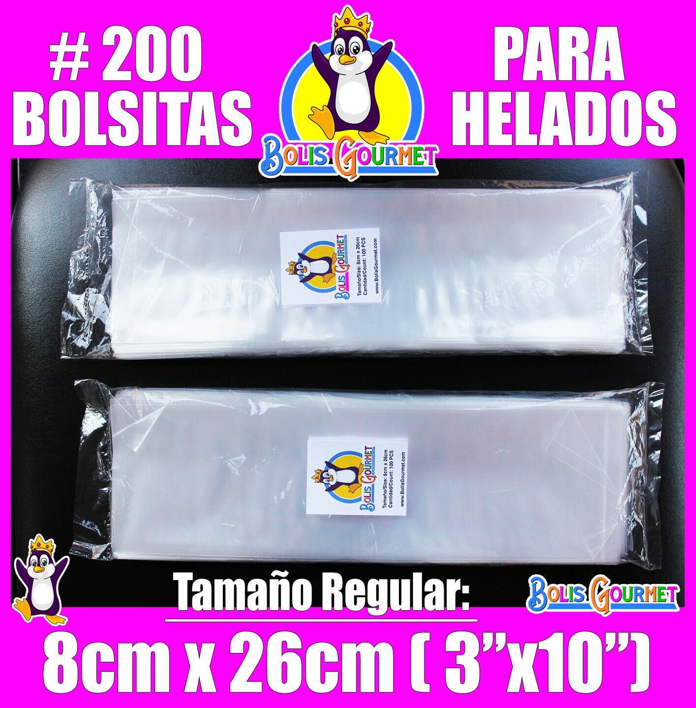 Bolsas Para Bolis Bags Helados Hielitos Ice Popsicle Pops 200 - 8 x 26cm (3x10