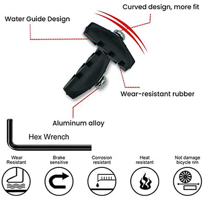 AIISAR Bike Brake Pads 2 Pairs of 50mm – Contemporary Designed C Shape Bike Part - Fresh Stock Dated December 2025