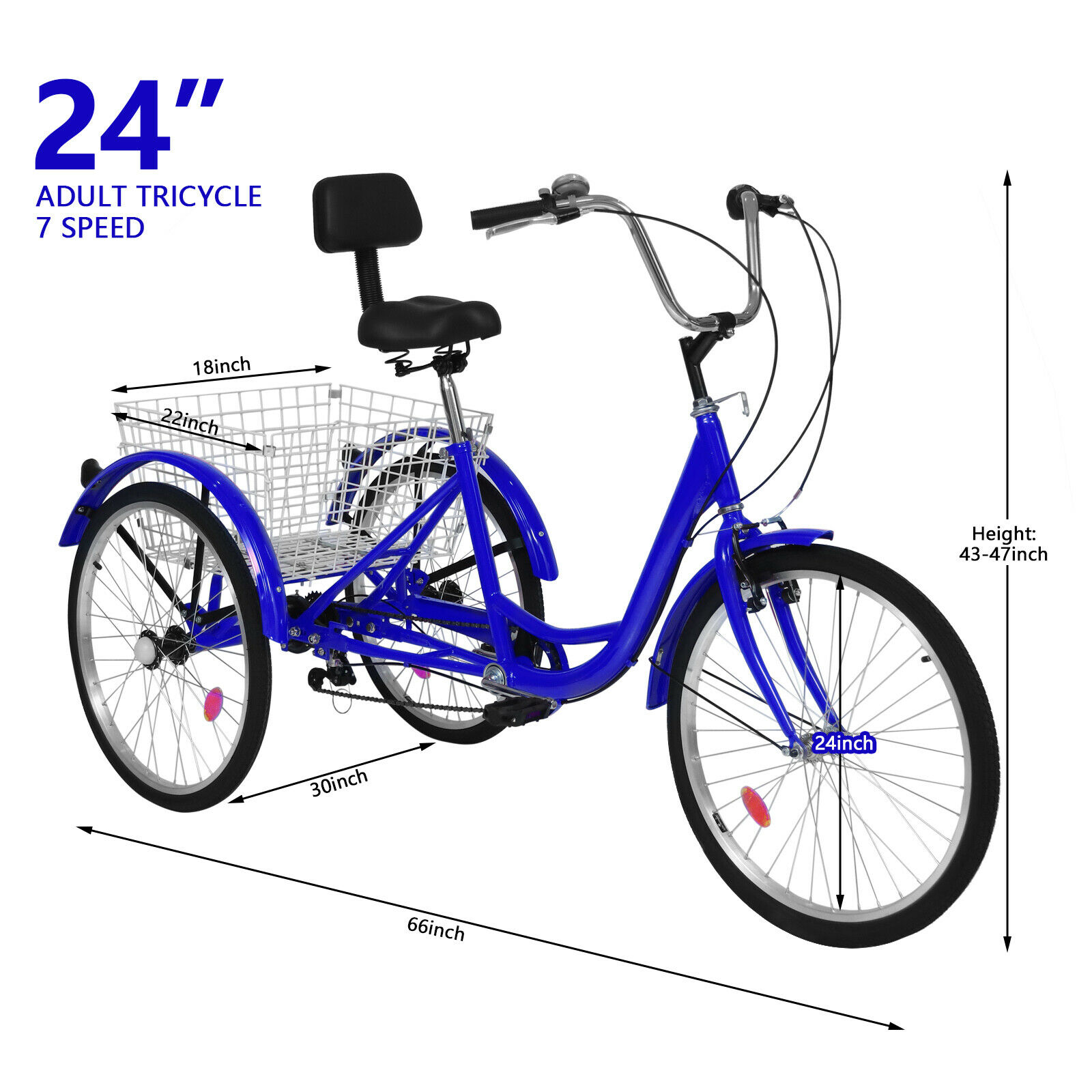 20/24/26inch Adult Tricycle 7 Speed 3-Wheel Adult Bicycle Trike w/Basket & Tools - Fresh Stock Dated December 2025