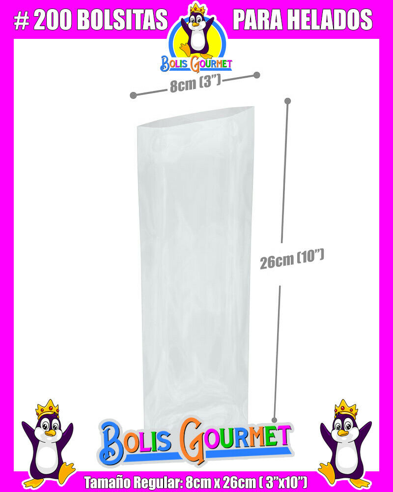Bolsas Para Bolis Bags Helados Hielitos Ice Popsicle Pops 200 - 8 x 26cm (3x10