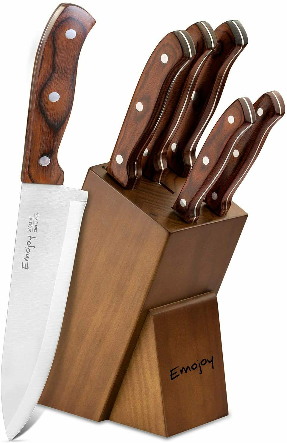 Knife Set with Block, 6 Pcs Kitchen Knives Set with Wood Block, Stainless Steel - Fresh Stock Dated January 2026