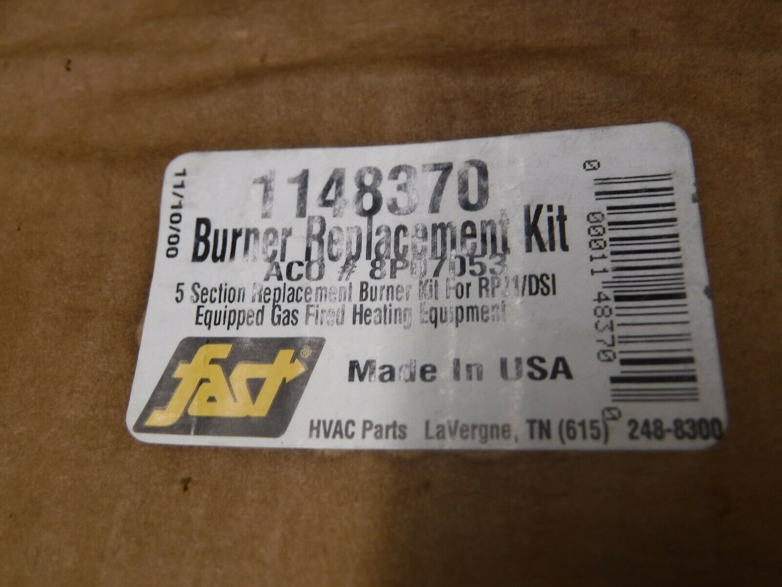 FAST 1148370, ACO 8P07053, Burner Replacement Kit (New-Open Box) Made In The USA - Fresh Stock Dated February 2026