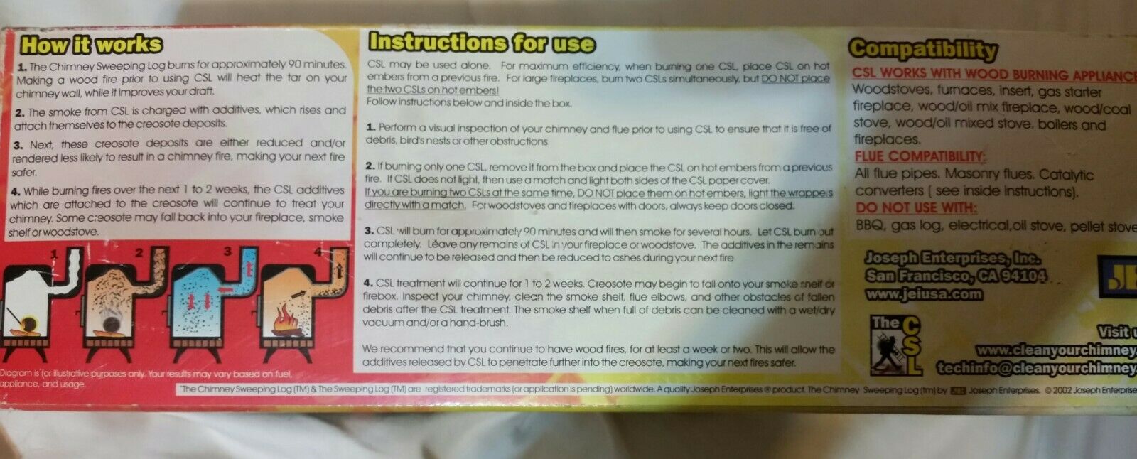 CSL Creosote Chimney Fireplace Cleaning Sweeping Log - Fresh Stock Dated January 2026