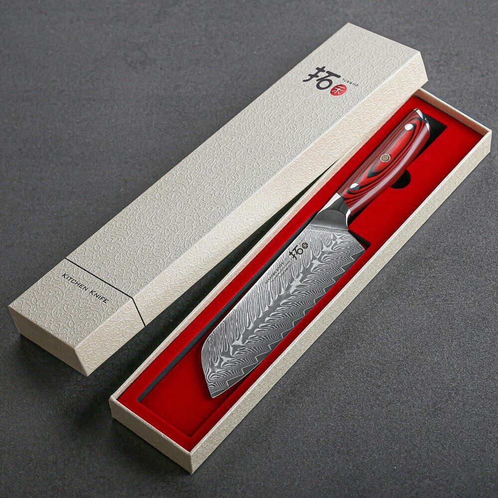 TURWHO 7inch Santoku Knife Japanese VG10 Damascus Steel Kitchen Chopper Knife - Fresh Stock Dated February 2026
