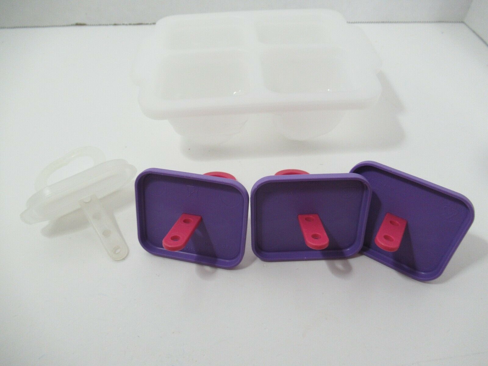 Vintage Tupperware Popsicle Mold Ice Tups Brrr animals pink purple missing stick - Fresh Stock Dated February 2026