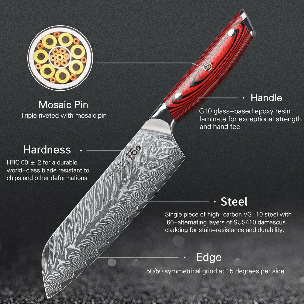 TURWHO 7inch Santoku Knife Japanese VG10 Damascus Steel Kitchen Chopper Knife - Fresh Stock Dated February 2026
