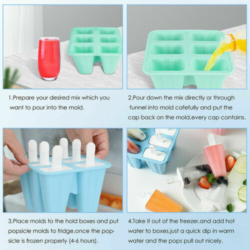 6 Cell Pop Mold Popsicle Maker Lolly Mould Tray Pan Kitchen Frozen Ice Cream New - Fresh Stock Dated February 2026