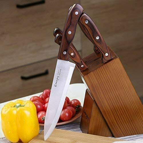 Knife Set with Block, 6 Pcs Kitchen Knives Set with Wood Block, Stainless Steel - Fresh Stock Dated January 2026