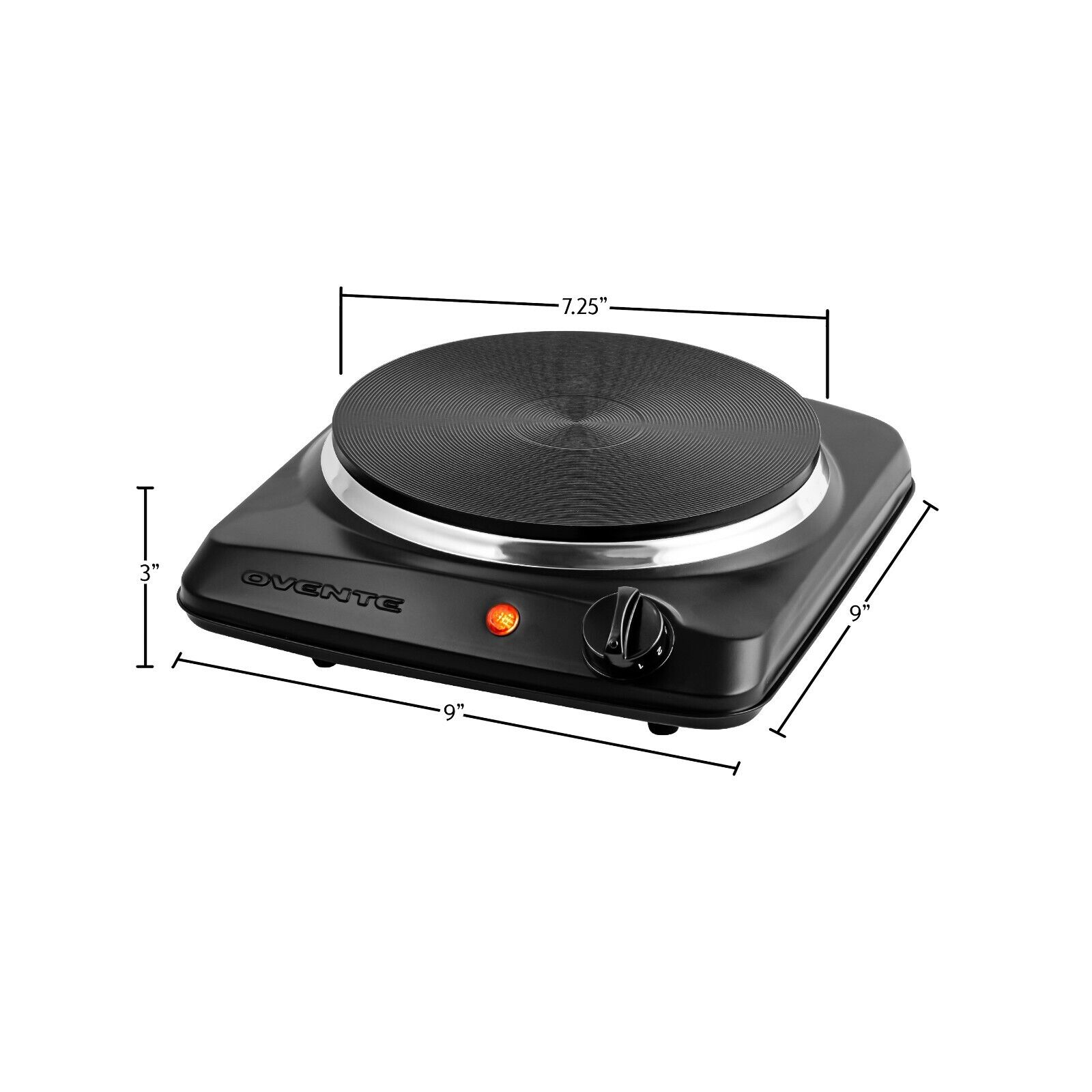 Ovente Electric Cast Iron Burner 7 Inch Single Hot Plate Compact Cooktop BGS101B - Fresh Stock Dated February 2026