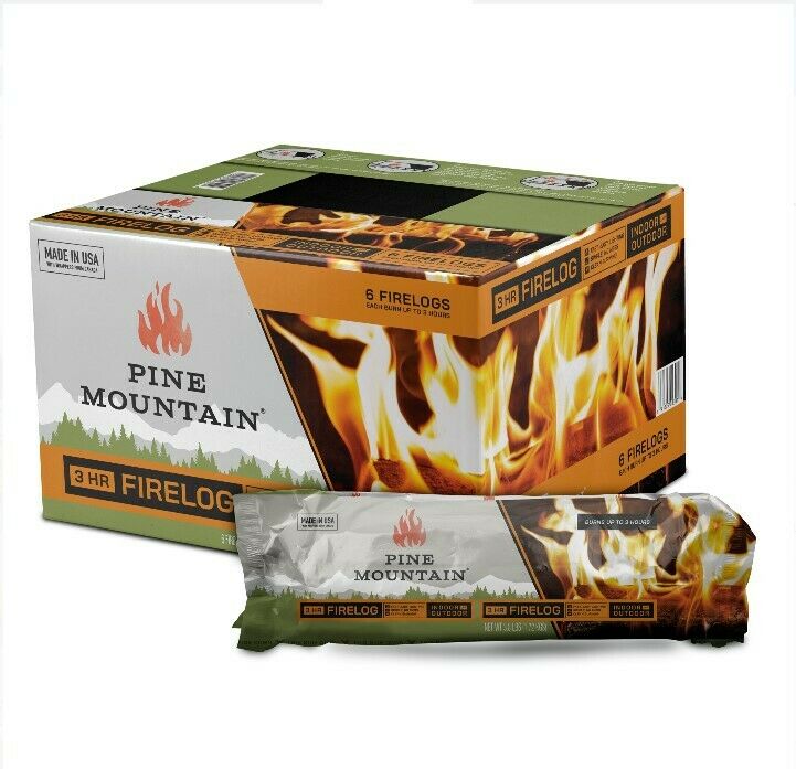 Pine Mountain Traditional 3-Hour Single Firelog, Big Flames., 6 packs, Brown - Fresh Stock Dated January 2026