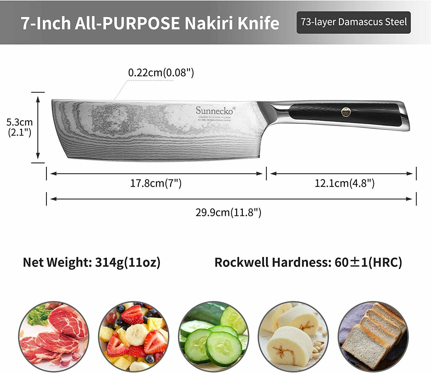 7 Inch Kitchen Nakiri Knife Damascus Steel Chef Cleaver Knife Meat Slicing Tool - Fresh Stock Dated February 2026