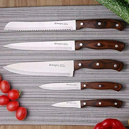 Knife Set with Block, 6 Pcs Kitchen Knives Set with Wood Block, Stainless Steel - Fresh Stock Dated January 2026