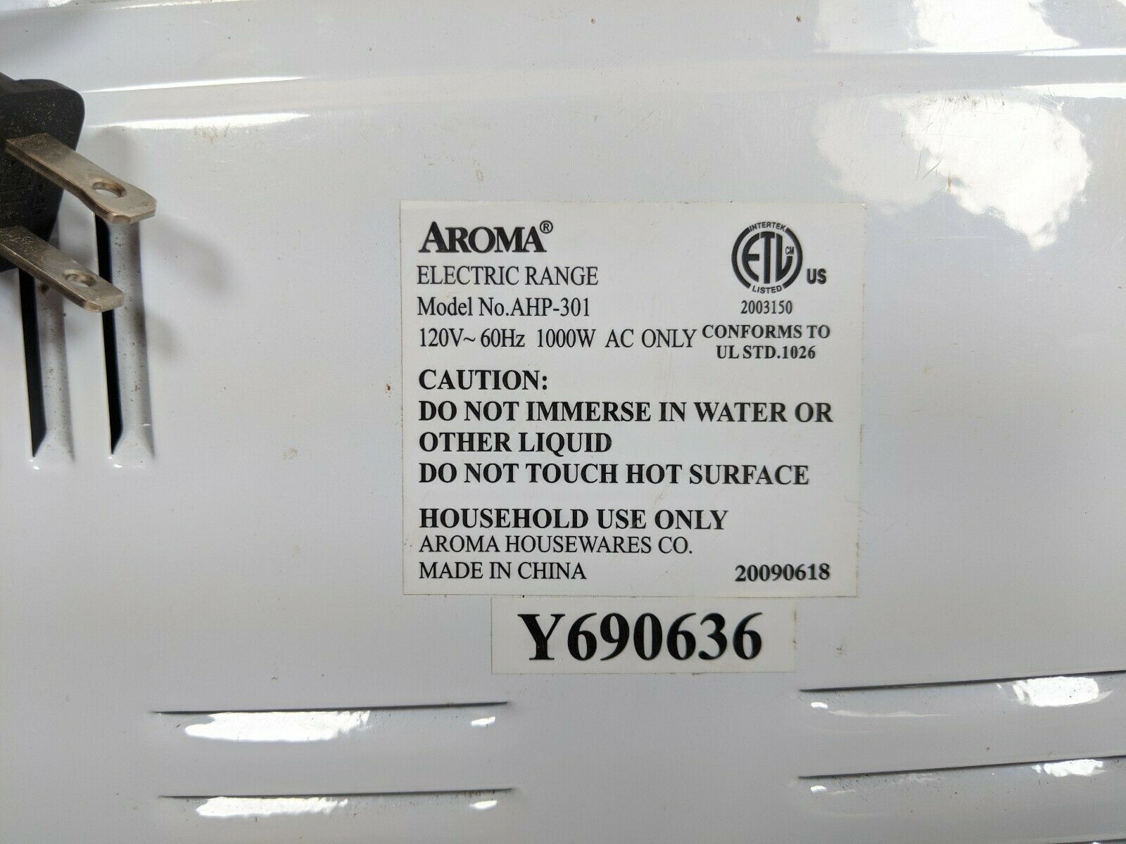 Aroma Electric Range Single Eye Burner AHP-301 White (ps3mer) - Fresh Stock Dated February 2026