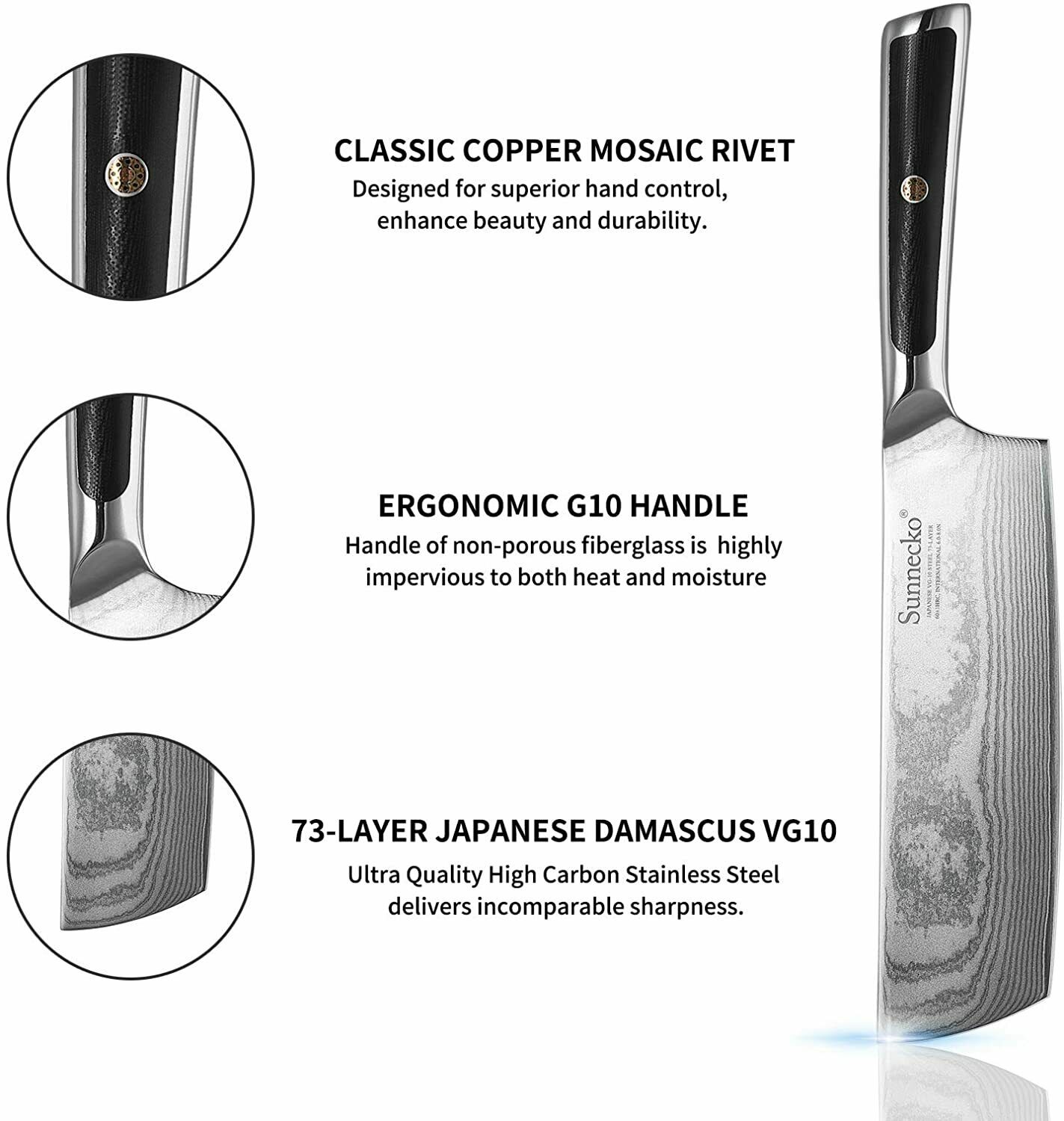 7 Inch Kitchen Nakiri Knife Damascus Steel Chef Cleaver Knife Meat Slicing Tool - Fresh Stock Dated February 2026