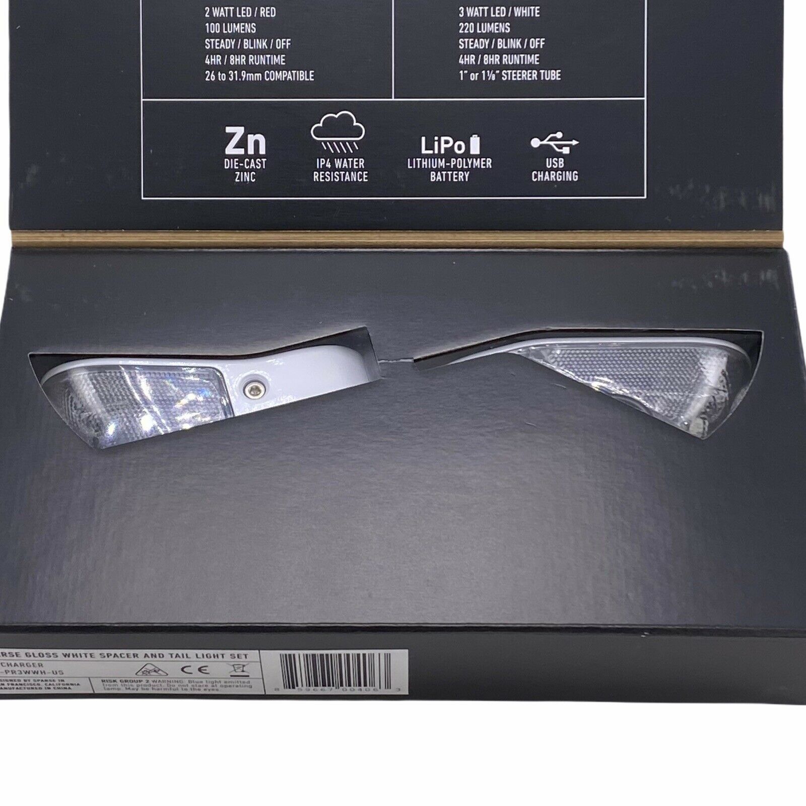 SPARSE FIXED CYCLING LIGHT SYSTEM Rechargeable (GLOSS WHITE) - Fresh Stock Dated December 2025