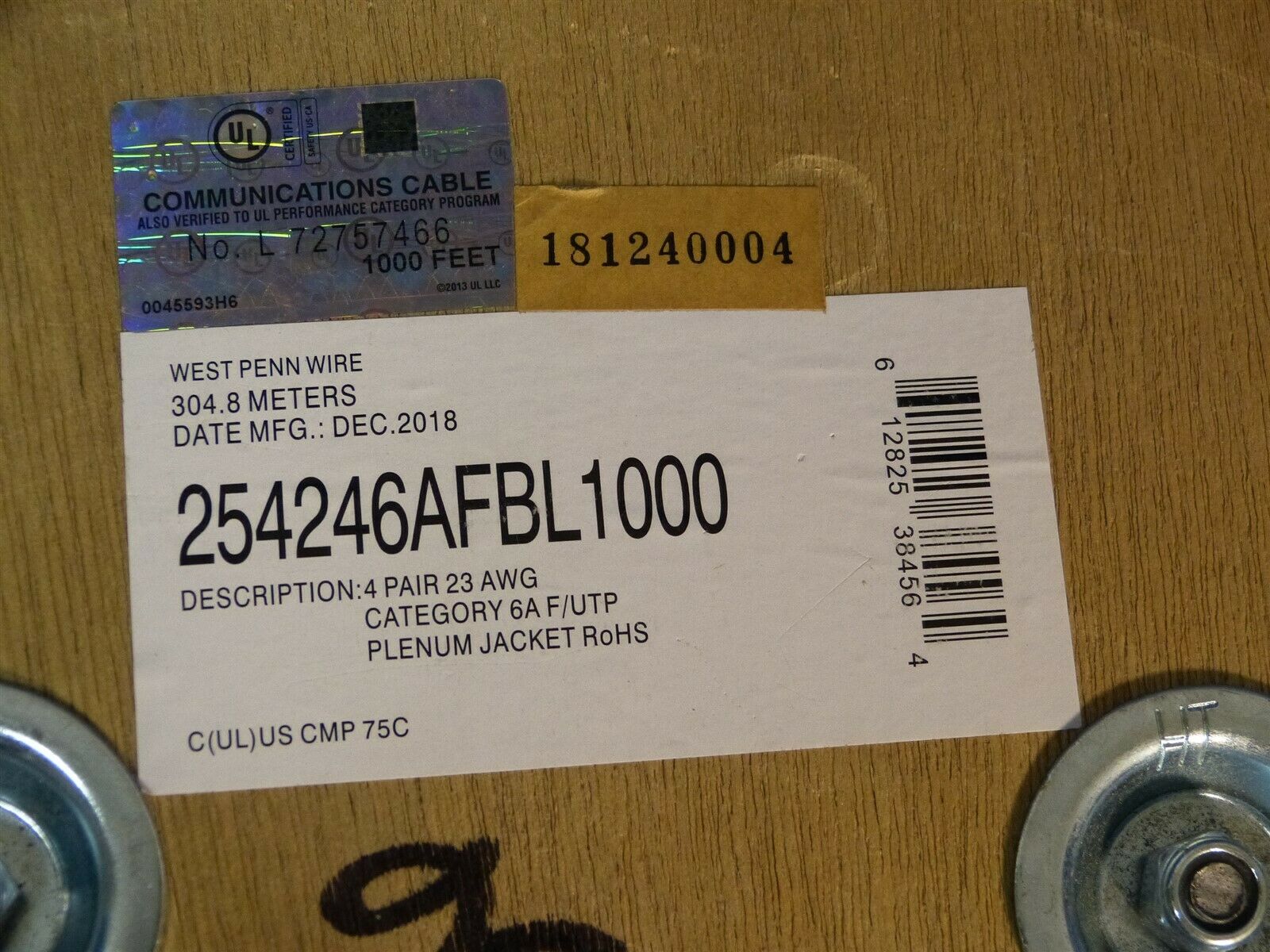 West Penn 254246AFBL1000 23 AWG F/UTP Cat6A 10G CMP Cable 800' Blue - Fresh Stock Dated December 2025