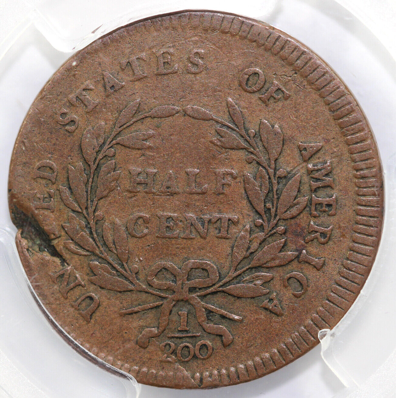 1795 1/2c Plain Edge No Pole Liberty Cap Half Cent PCGS VG DETAIL PLANCHET FLAW - Fresh Stock Dated December 2025