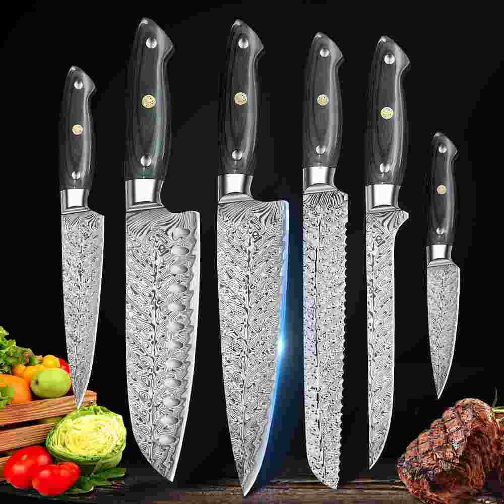 Stainless Steel Kitchen Knife Set Japanese Damascus Pattern Cleaver Chef Knives - Fresh Stock Dated February 2026