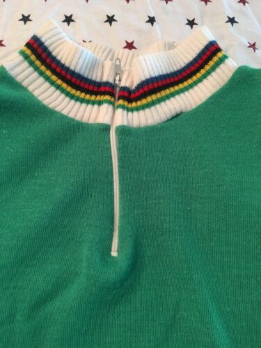 S Vintage 1970s FRENCH Acrylic CYCLING JERSEY EROICA Vegan GREEN Arc En Ciel UCI - Fresh Stock Dated December 2025