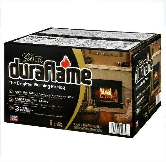 Duraflame Fire Logs 6 Pack - 4.5lb Bright Burning 3 Hour Burn Time Fast Lighting - Fresh Stock Dated January 2026