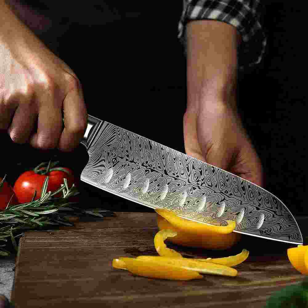 Stainless Steel Kitchen Knife Set Japanese Damascus Pattern Cleaver Chef Knives - Fresh Stock Dated February 2026