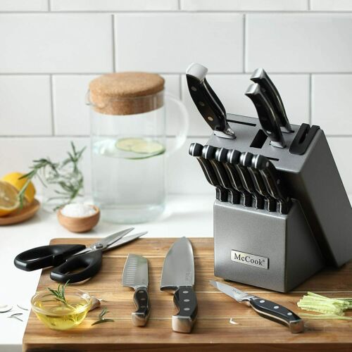 McCook 15pcs Kitchen Knives Cutlery Block Set Stainless Steel Built-in Sharpener - Fresh Stock Dated January 2026