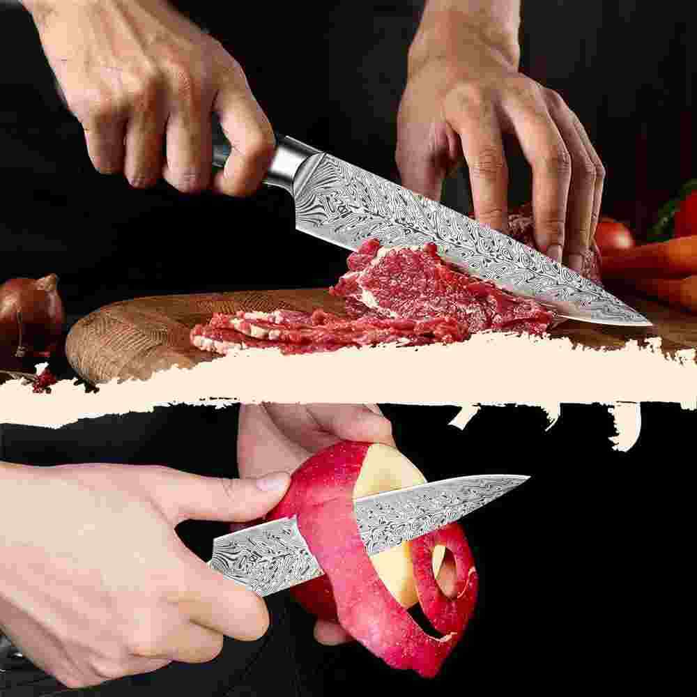 Stainless Steel Kitchen Knife Set Japanese Damascus Pattern Cleaver Chef Knives - Fresh Stock Dated February 2026