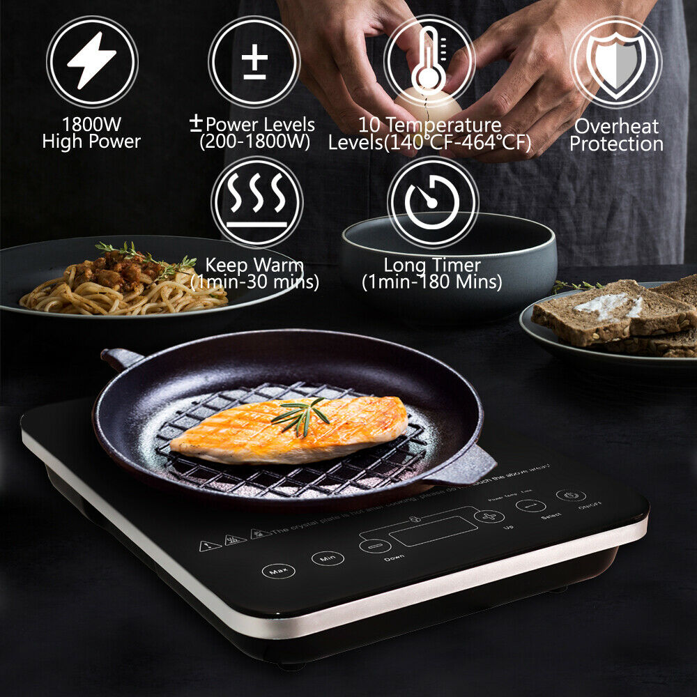 Digital Electric Single Induction Cooker 1800W Portable Burner Cooktop Hot Plate - Fresh Stock Dated February 2026