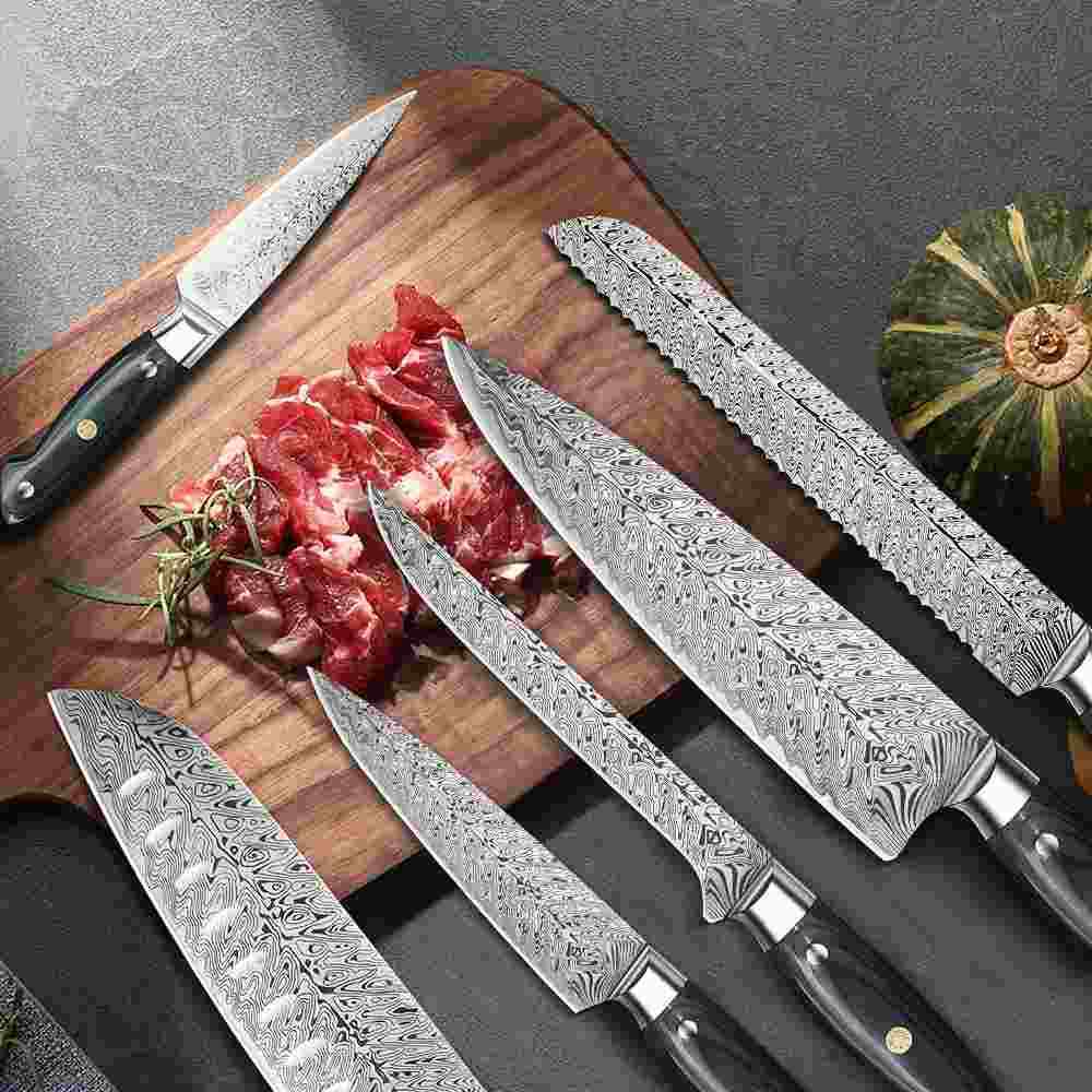 Stainless Steel Kitchen Knife Set Japanese Damascus Pattern Cleaver Chef Knives - Fresh Stock Dated February 2026