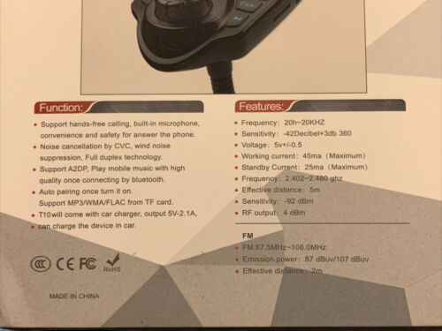 LEFUN :  FM Bluetooth Transmitter / Wireless Car MP3 Player (model T10) - Fresh Stock Dated December 2025