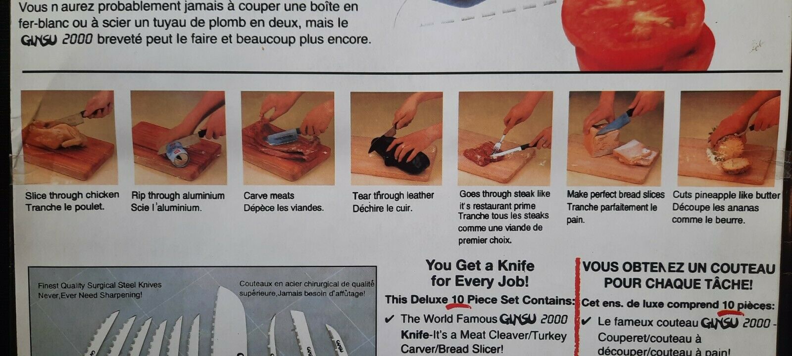 Original Ginsu 2000 Knives Stainless Steel 10 Pc Set As Seen on TV w Box-VINTAGE - Fresh Stock Dated February 2026