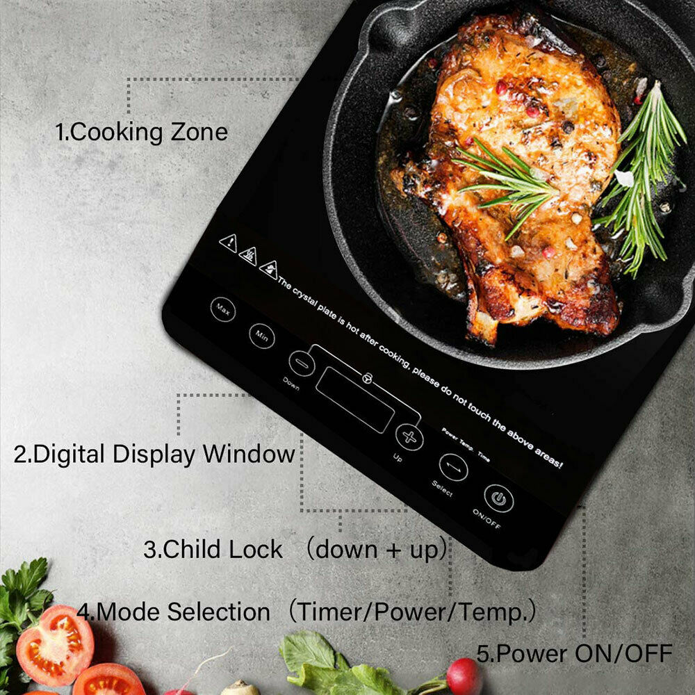Digital Electric Single Induction Cooker 1800W Portable Burner Cooktop Hot Plate - Fresh Stock Dated February 2026