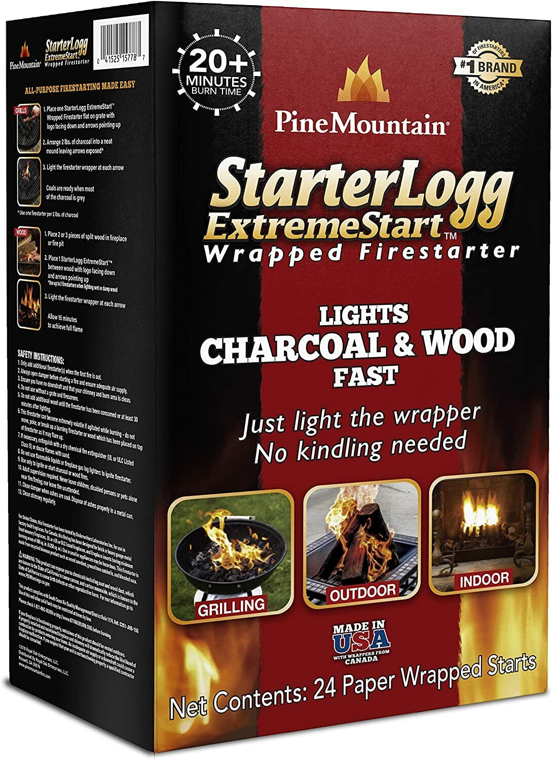 Extremestart Wrapped Fire Starters 24 Starts Wood Log For Campfire Stove Pit - Fresh Stock Dated January 2026