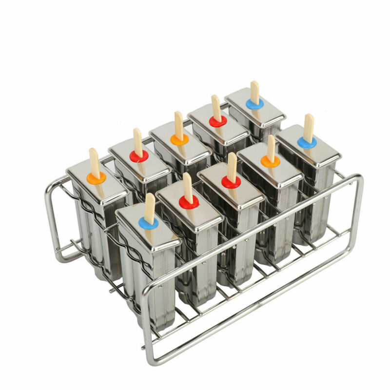 6/10Pcs Popsicle Mold Stainless Steel Ice Cream Mold with Popsicle Holder Rack - Fresh Stock Dated February 2026