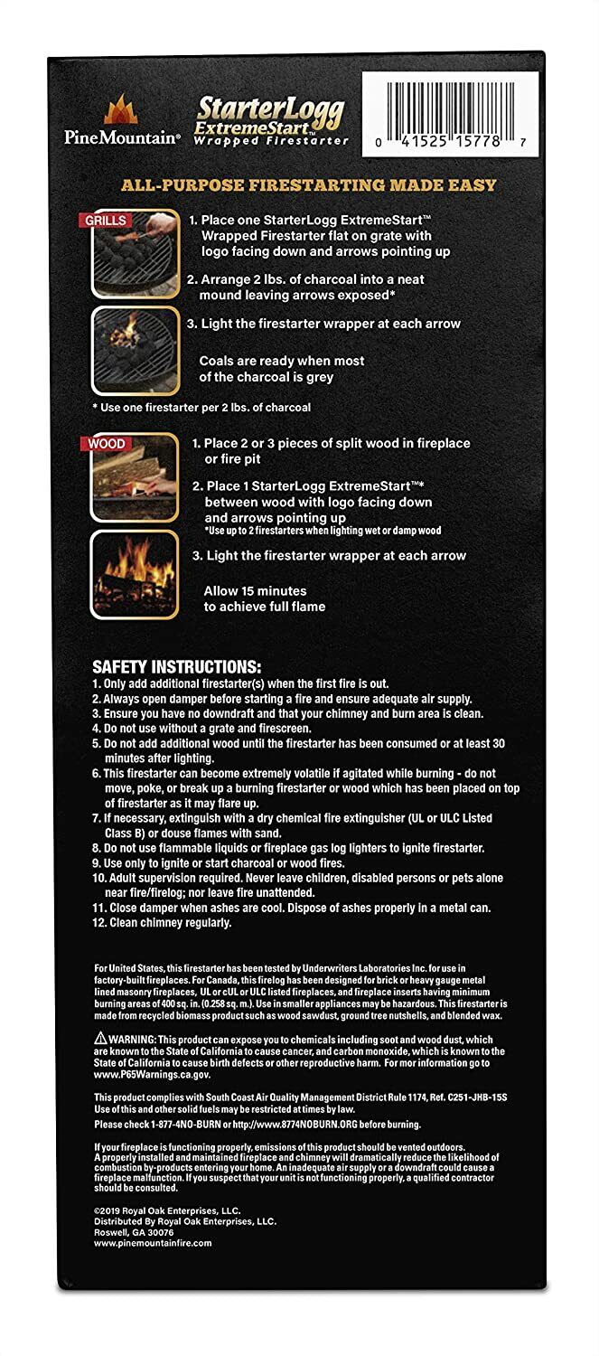 Extremestart Wrapped Fire Starters 24 Starts Wood Log For Campfire Stove Pit - Fresh Stock Dated January 2026