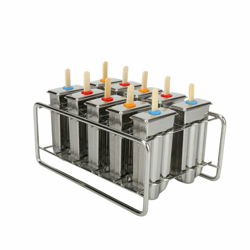 6/10Pcs Popsicle Mold Stainless Steel Ice Cream Mold with Popsicle Holder Rack - Fresh Stock Dated February 2026