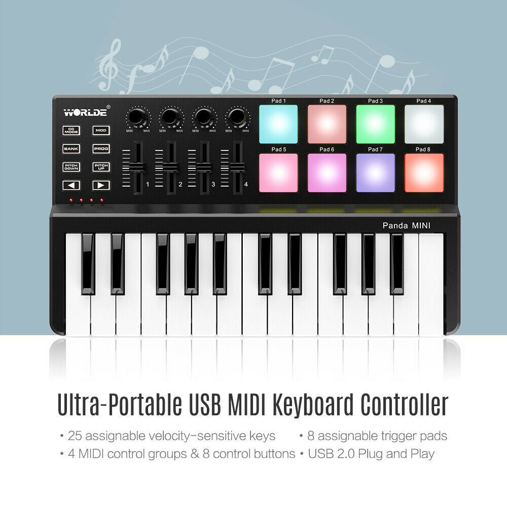 WORLDE Panda MINI 25- Ultra-Portable USB MIDI Keyboard Controller 8 O9N6 - Fresh Stock Dated December 2025